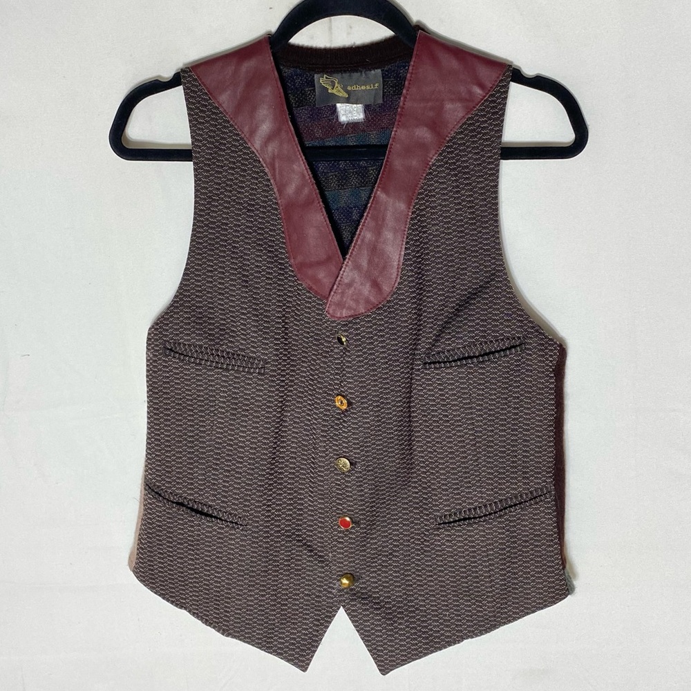 Adhesif Brown and Burgundy Upcycled Vest with Button Closure S Twee Academia